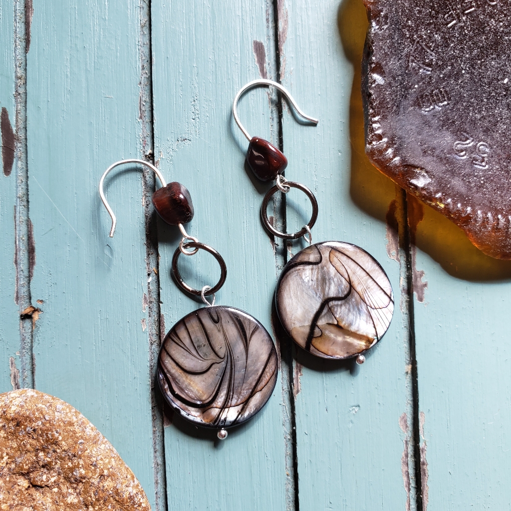 Handmade Cat Eye Seashell Drop Earrings - Mystical Blues And Coastal Charm
